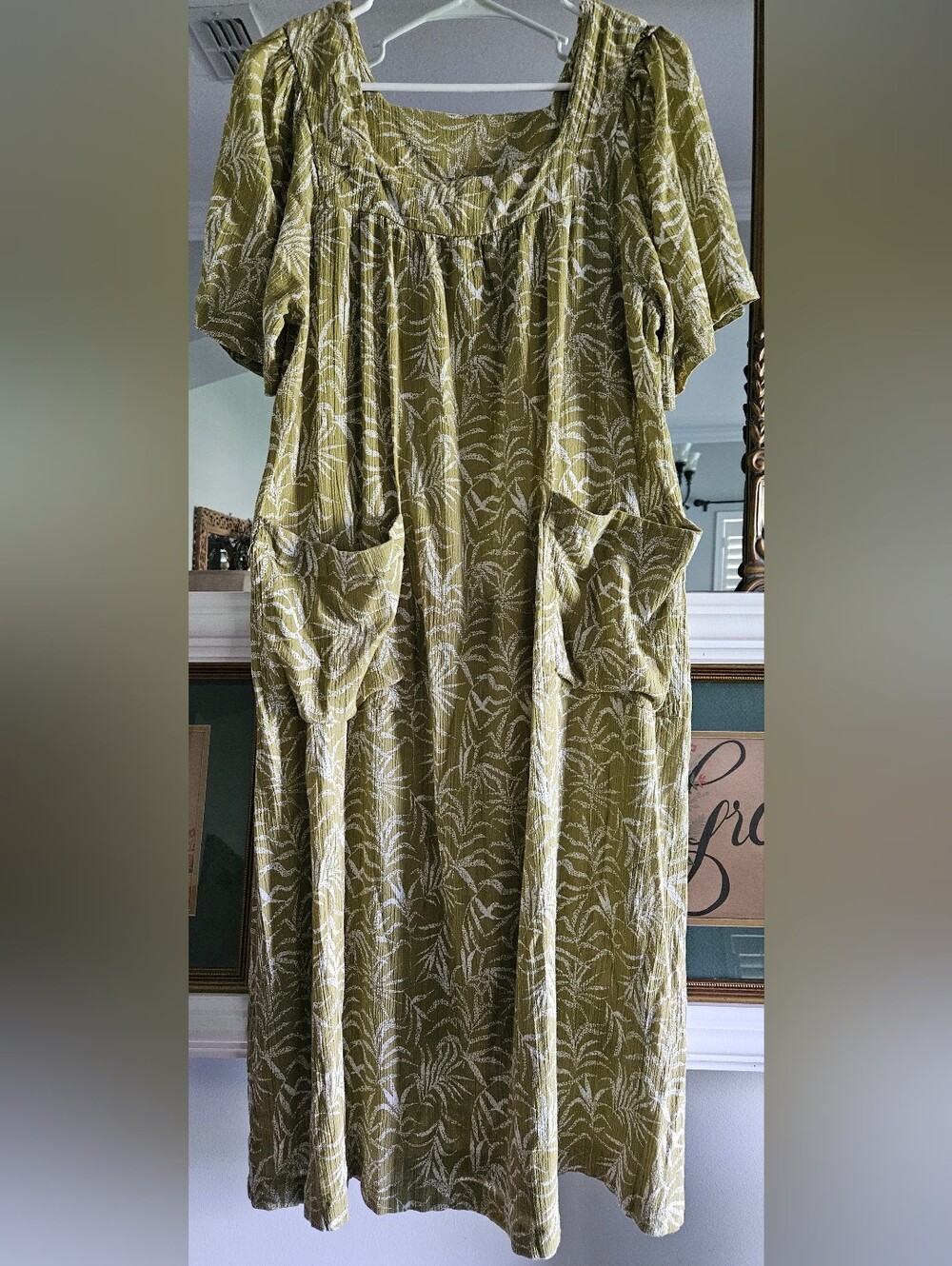 Vermont Country Store Green Botanical Prairie Maxi MuuMuu Dress 100% Cotton Sz S